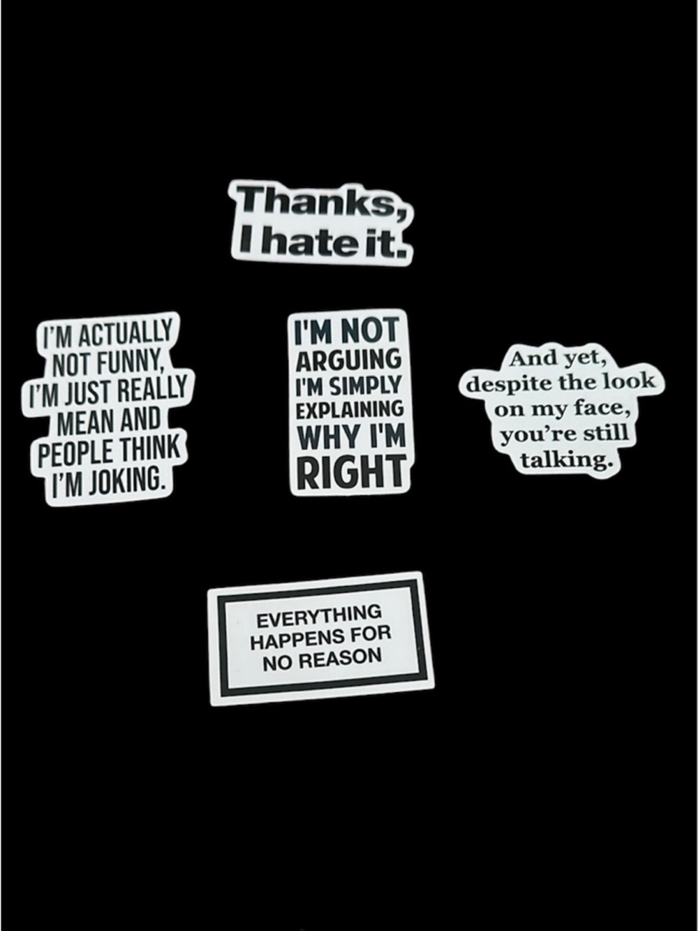 Humorous Sticker Set - Black and White -set of 5